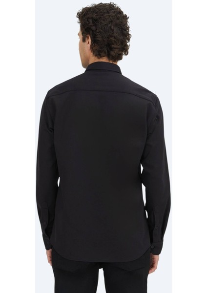 Siyah Düz Regular Fit Dokuma Casual %100 Pamuk Gömlek