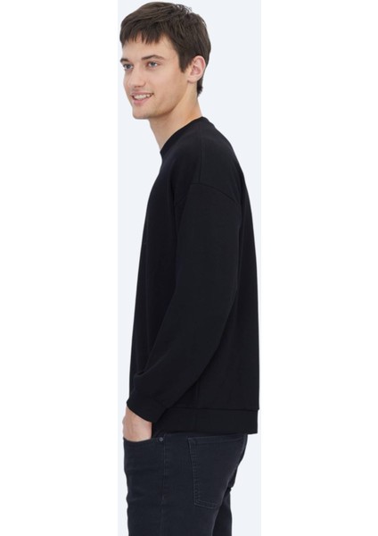 Siyah Bisiklet Yaka Baskılı Sweatshırt