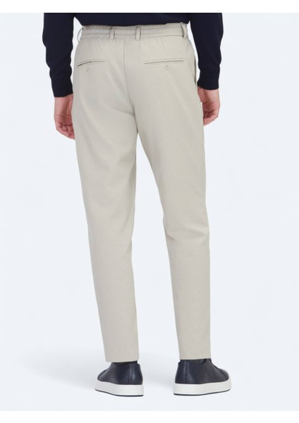 Bej Düz Dokuma Jogging Fit Casual Pantolon