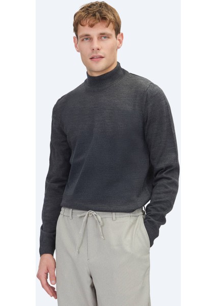 Antrasit Yarım Balıkçı Yaka Düz Örgü Triko Kazak fiyatları