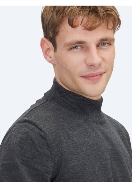 Antrasit Yarım Balıkçı Yaka Düz Örgü Triko Kazak fırsatları