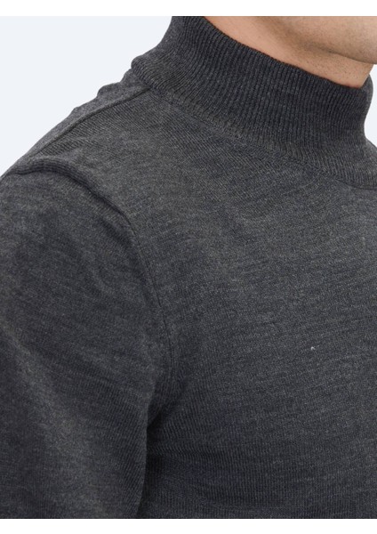 Antrasit Yarım Balıkçı Yaka Düz Örgü Triko Kazak indirimleri