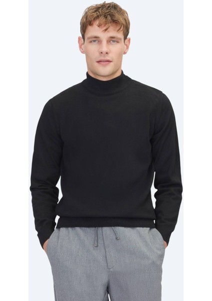 Siyah Yarım Balıkçı Yaka Düz Örgü Triko Kazak fiyatları