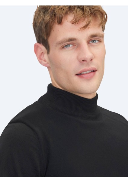 Siyah Yarım Balıkçı Yaka Düz Örgü Triko Kazak fırsatları