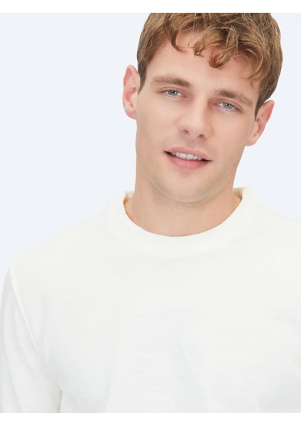 Ekru Bisiklet Yaka Düz Örgü Triko Kazak fırsatları