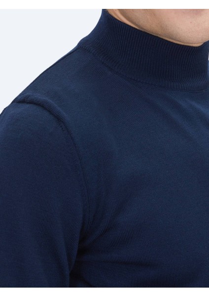 Lacivert Yarım Balıkçı Yaka Düz Örgü Triko Kazak fırsatları