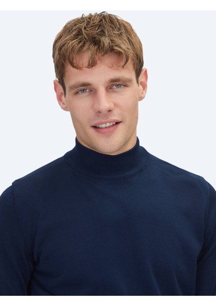 Lacivert Yarım Balıkçı Yaka Düz Örgü Triko Kazak indirimleri