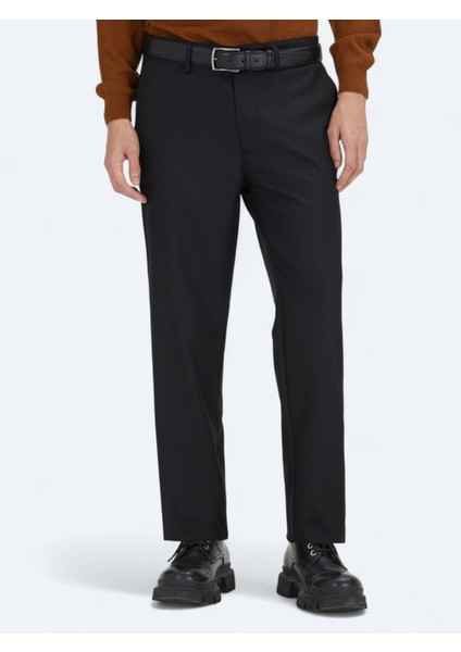 Siyah Düz Dokuma Regular Fit Casual Pantolon modelleri