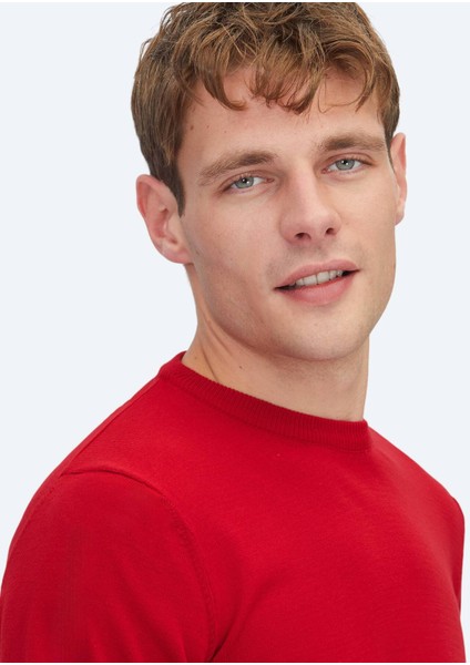 Kırmızı Bisiklet Yaka Düz Örgü Triko Kazak fırsatları