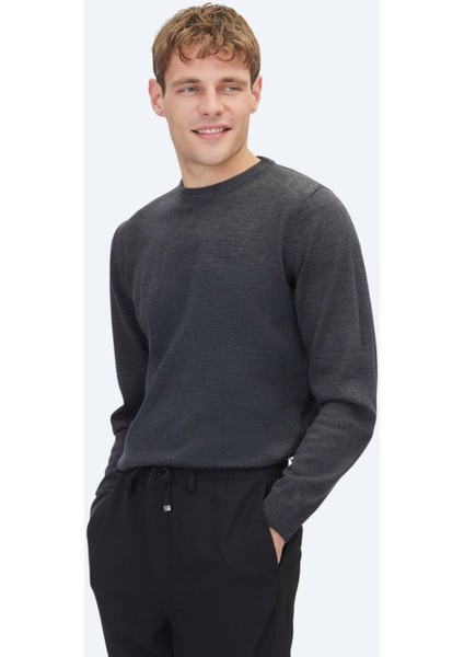 Antrasit Bisiklet Yaka Düz Örgü Triko Kazak fiyatları