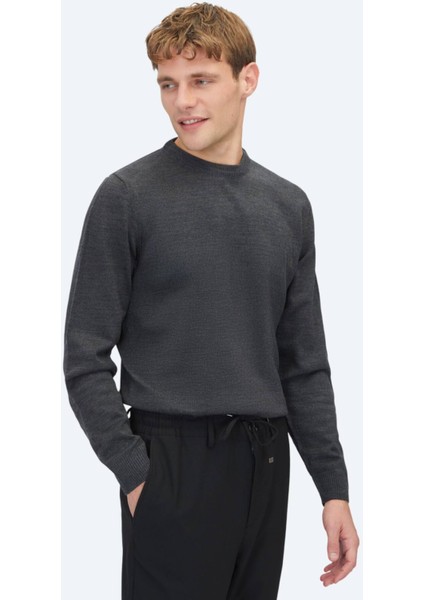 Antrasit Bisiklet Yaka Düz Örgü Triko Kazak fırsatları