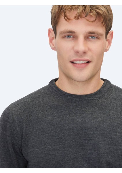 Antrasit Bisiklet Yaka Düz Örgü Triko Kazak indirimleri