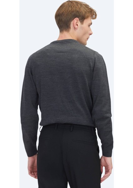 Antrasit Bisiklet Yaka Düz Örgü Triko Kazak