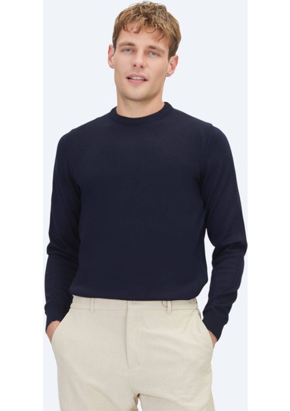 Lacivert Bisiklet Yaka Düz Örgü Triko Kazak fiyatları