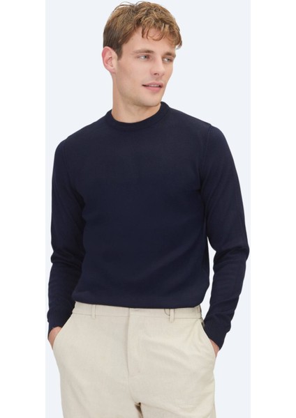 Lacivert Bisiklet Yaka Düz Örgü Triko Kazak fırsatları