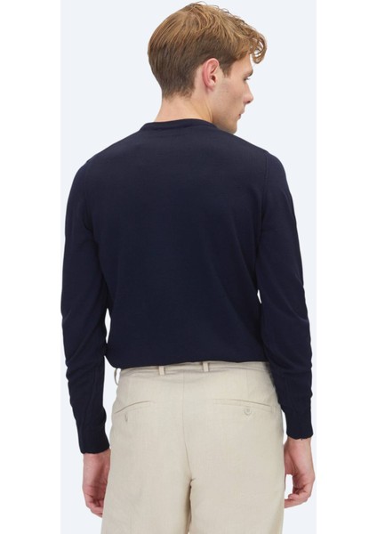 Lacivert Bisiklet Yaka Düz Örgü Triko Kazak