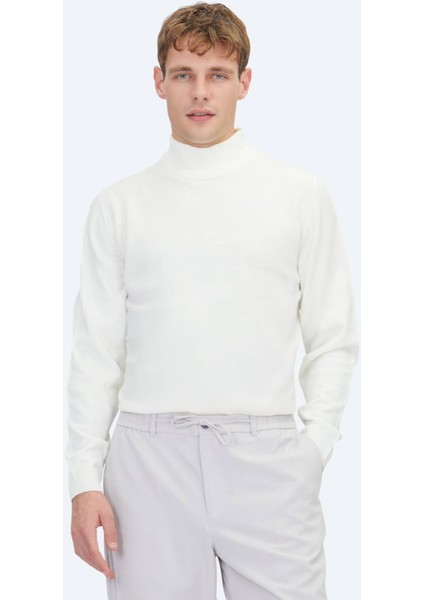 Ekru Yarım Balıkçı Yaka Düz Örgü Triko Kazak fiyatları