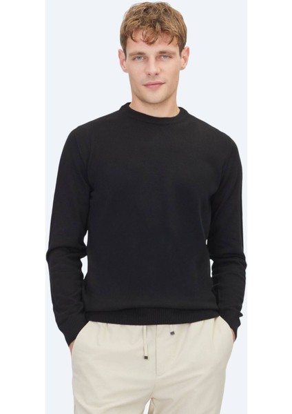 Siyah Bisiklet Yaka Düz Örgü Triko Kazak fiyatları