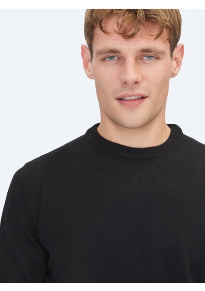 Siyah Bisiklet Yaka Düz Örgü Triko Kazak fırsatları