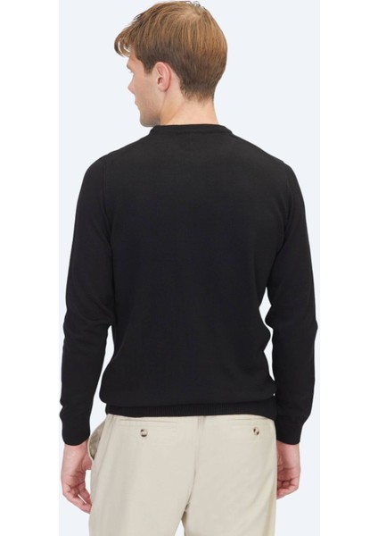 Siyah Bisiklet Yaka Düz Örgü Triko Kazak indirimleri