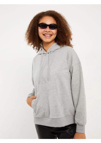 Lcw Vision Gri Kapüşonlu Düz Uzun Kollu Kadın Sweatshirt