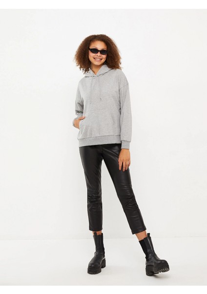Lcw Vision Gri Kapüşonlu Düz Uzun Kollu Kadın Sweatshirt modelleri
