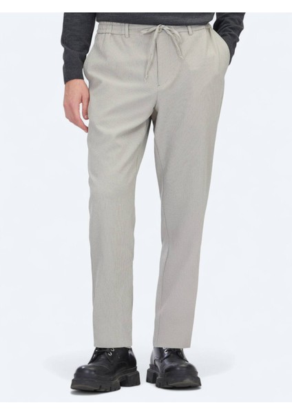 Bej Çizgili Dokuma Jogging Fit Casual Pantolon modelleri