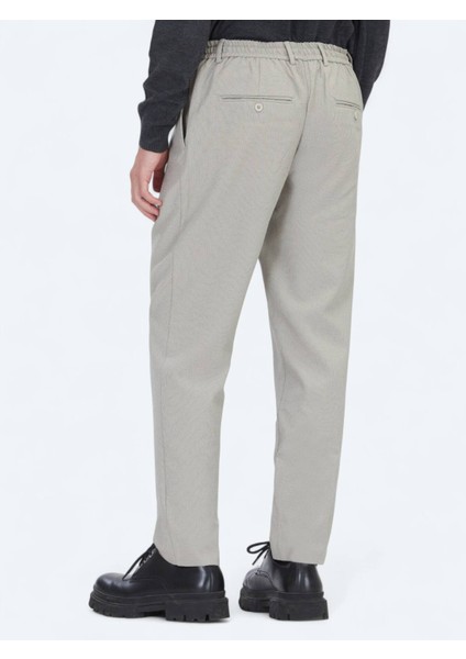 Bej Çizgili Dokuma Jogging Fit Casual Pantolon