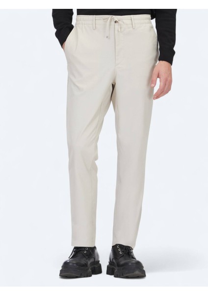 Açık Bej Düz Dokuma Jogging Fit Casual Pantolon modelleri