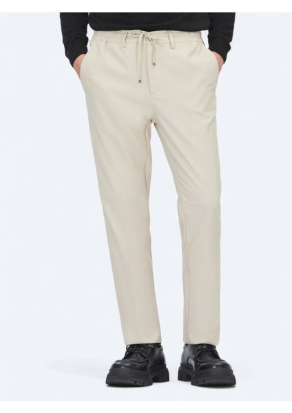 Koyu Bej Düz Dokuma Jogging Fit Casual Pantolon modelleri