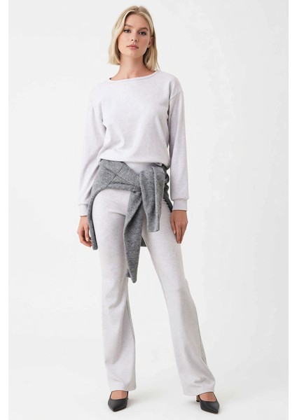 Kadın Alt Üst Regular Kalıp Kayık Yaka Uzun Kollu Örme Üst Ispanyol Paça Rahat Kesim Alt Takımı fırsatları