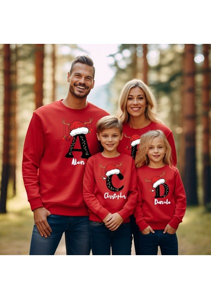 Kişiye Özel Yılbaşı Sweatshirt, Isimli Baş Harfli Aile Kombini Sweatshirt, Arkadaş Grubu Hediyesi