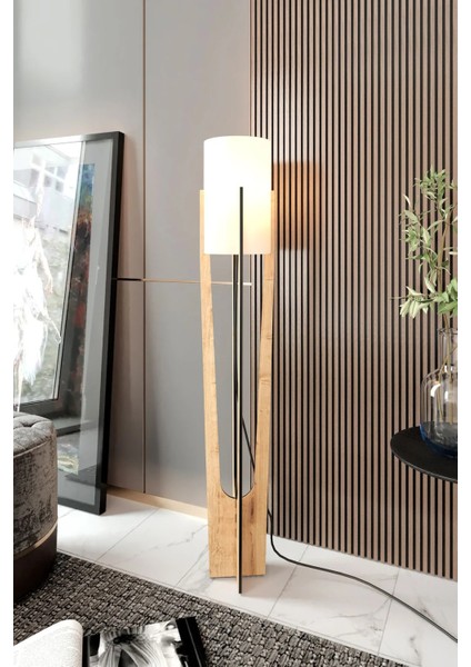 Minimalist Meşe Lambader Krem