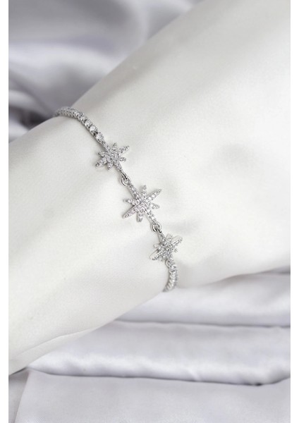 Kutup Yıldızı Zirkon Taşlı Gümüş Renk Su Yolu Kadın Bileklik