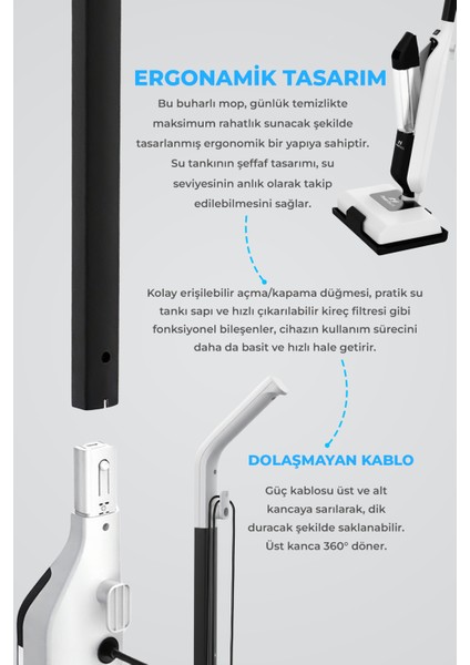 CB702 Buharlı Mop | 1250W Güç | 180° Dönebilen Başlık | Halı ve Sert Zemin Temizleyici fırsatları