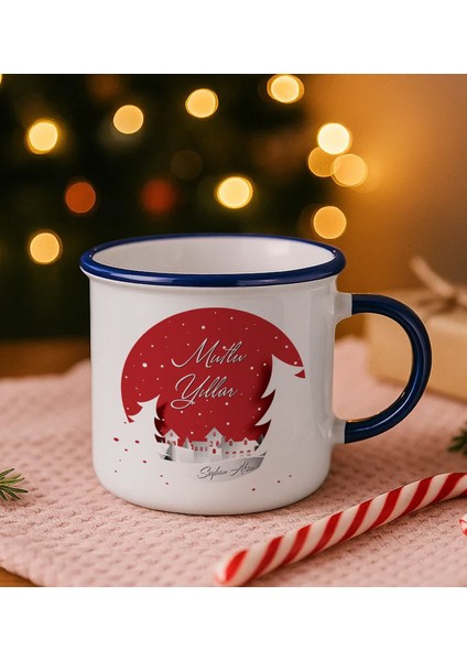 Kişiye Özel Isimli Yılbaşı Tasarımlı Lacivert Emaye Kupa Bardak -4, Arkadaşa Hediye, Yeni Yıl Hediyesi