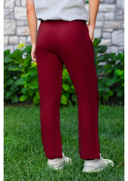 Beli Lastikli Multi Çift Cepli Müslin Kadın/erkek Unisex Yazlık Pantolon Bordo Brd fiyatları