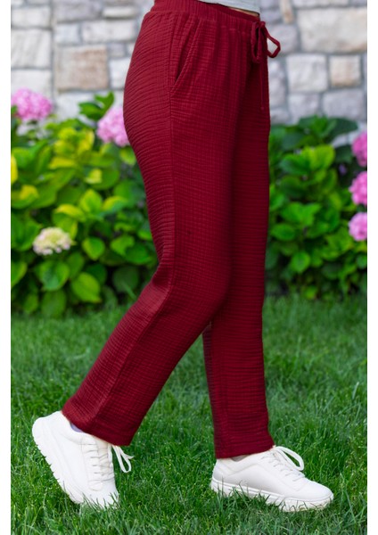 Beli Lastikli Multi Çift Cepli Müslin Kadın/erkek Unisex Yazlık Pantolon Bordo Brd modelleri