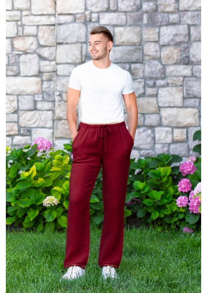 Beli Lastikli Multi Çift Cepli Müslin Kadın/erkek Unisex Yazlık Pantolon Bordo Brd fırsatları