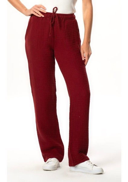 Beli Lastikli Multi Çift Cepli Müslin Kadın/erkek Unisex Yazlık Pantolon Bordo Brd indirimleri