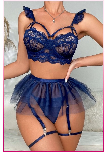 Dantelli Tül Etekli Askılı Iç Giyim Takımı – 3 Parça Set fiyatları