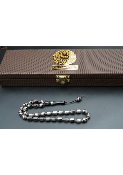 Siyah İnci Oltutaşı 12'li Uçlu Kapsül Oltu Taşı Tesbih ST000153