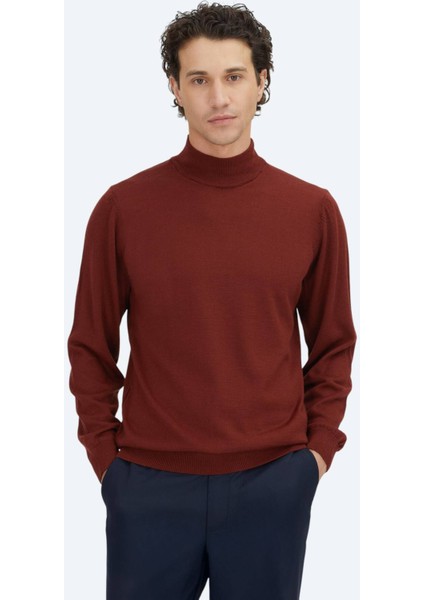 Kırmızı Yarım Balıkçı Yaka Düz Örgü Yün Karışımlı Triko Kazak fiyatları