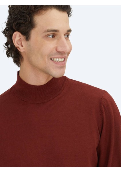 Kırmızı Yarım Balıkçı Yaka Düz Örgü Yün Karışımlı Triko Kazak fırsatları