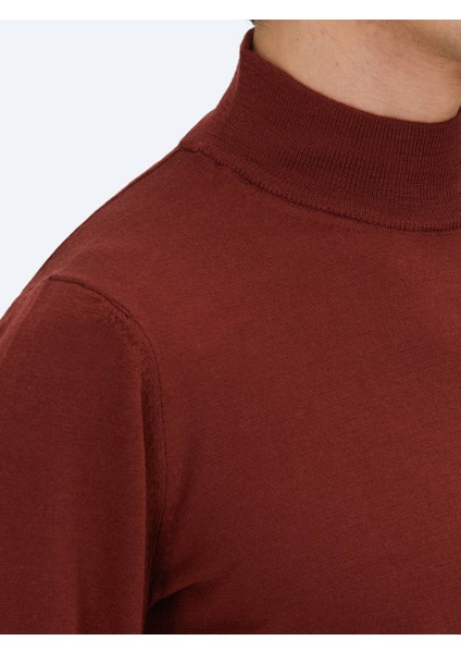 Kırmızı Yarım Balıkçı Yaka Düz Örgü Yün Karışımlı Triko Kazak indirimleri