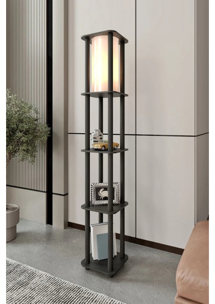 Estantes Kare Dekoratif Raflı Lambader Siyah