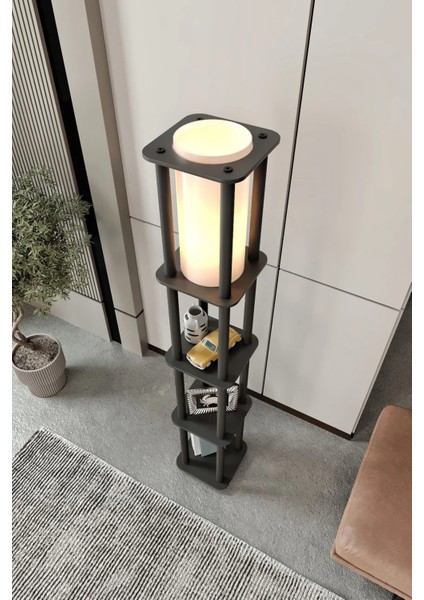 Estantes Kare Dekoratif Raflı Lambader Siyah modelleri