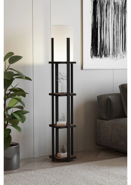 Buye Dekoratif Raflı Lambader Ceviz