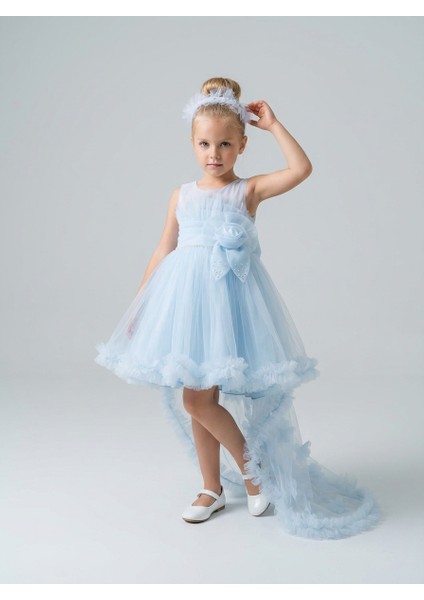 Kız Çocuk Askılı Inci ve Gül Detaylı Çıkabilen Kuyruklu Taç Hediyeli Monita Kız Çocuk Abiye Elbise 3-7 Yaş fiyatları