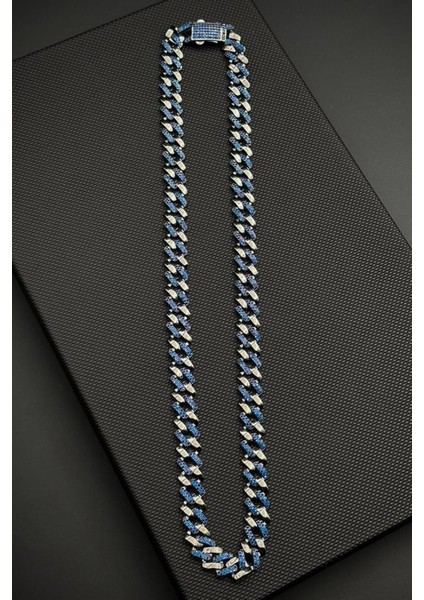 925 Ayar Gümüş Lacivert Zirkon Taşlı Füme Renk Erkek Kolye FRJ30938-1038-L